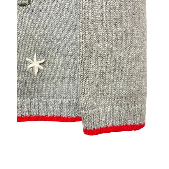 Vintage Southern Lady Christmas Knit Cardigan Sweater Gray Zip Front Large - Picture 7 of 11